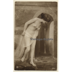NPG: Classic French Nude With Silk Cloth *1 (Vintage RPPC ~1910s/1920s)