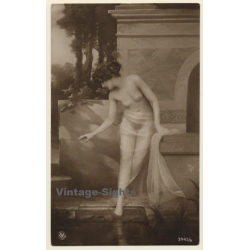 NPG: Classic French Nude With Silk Cloth *2 (Vintage RPPC ~1910s/1920s)
