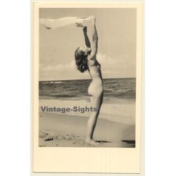 Natural Blonde Nude Beauty On Beach (Vintage RPPC ~1940s/1950s)