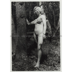 Cherub Like Blonde Nude Woman Out In The Nature 2 / Trees - Bush (Vintage Photo DDR B/W)