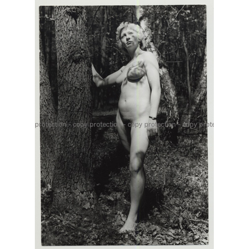 Cherub Like Blonde Nude Woman Out In The Nature 2 / Trees - Bush (Vintage Photo DDR B/W)