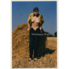 Natural Semi Nude In Front Of Haystake Pulls Down Pants (Vintage Photo ~1980s)
