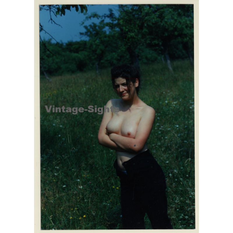 Pale Topless Female On Meadow (Vintage Photo ~1980s)