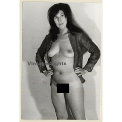 Cheeky Darkhaired Semi Nude With Open Shirt / Boobs (Vintage Photo GDR ~1980s)