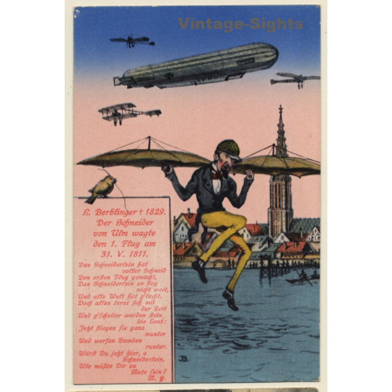 Der Schneider Von Ulm Wagte Den 1. Flug / Zeppelin (Vintage PC 1910s)