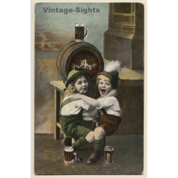 Smoking & Drinking Kids In Traditional Garb / Allgäuer Hof (Vintage PC 1917)