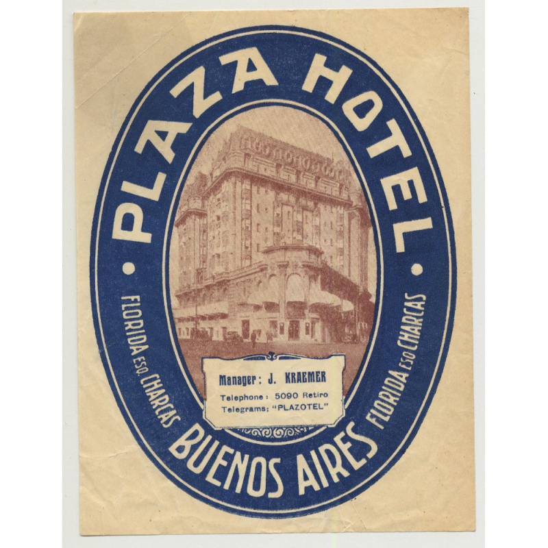 Plaza Hotel - Buenos Aires / Argentina (Vintage Luggage Label)