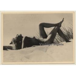 Nude Blonde Sunbathing On Beach (Vintage Photo ~1940s/1950s)