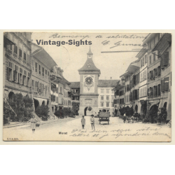 Morat - Kanton Freiburg / Switzerland: Street View - Church (Vintage PC 1905)