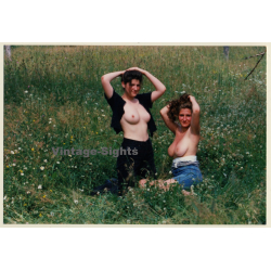 2 Natural Topless Females On Meadow *2 / Boobs (Vintage Photo ~1990s)