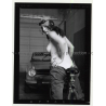 Semi Nude Female Biker In Front Of Triumph TR6 (Vintage Contact Sheet Photo 1970s)