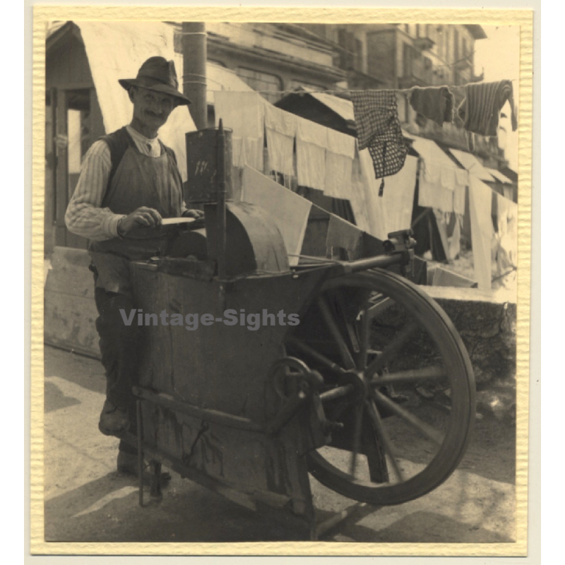 Mobile Knife Sharpener On Street (Vintage Photo Italy 1934)