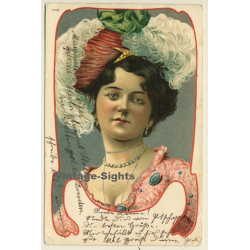 Art Nouveau Portrait Of Pretty Female (Vintage PC 1903)