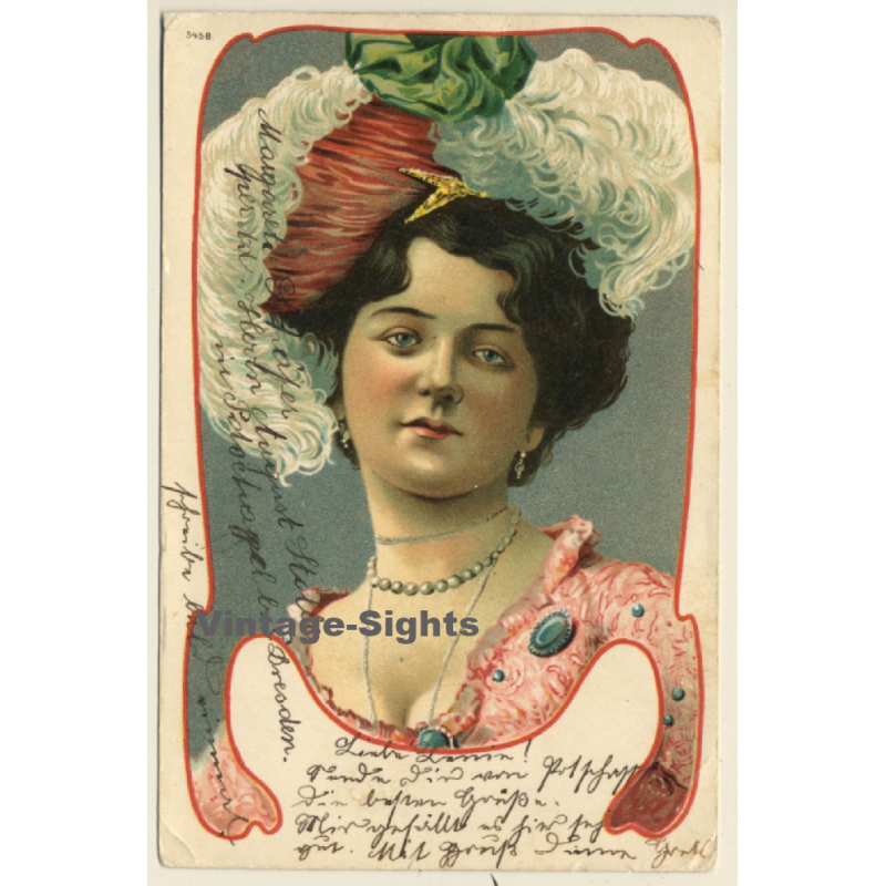 Art Nouveau Portrait Of Pretty Female (Vintage PC 1903)