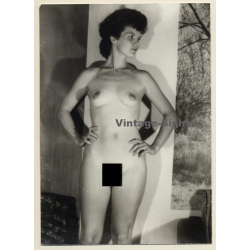 Petite Darkhaired Nude Standing / Photo Wallpaper (Vintage Photo GDR 1970s/1980s)