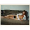 Elegant Blonde Semi Nude Stretches Out On Couch (Vintage Photo ~1990s)