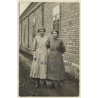 Great Take Of 2 Young German Females In Striped Dresses (Vintage RPPC ~1910s)