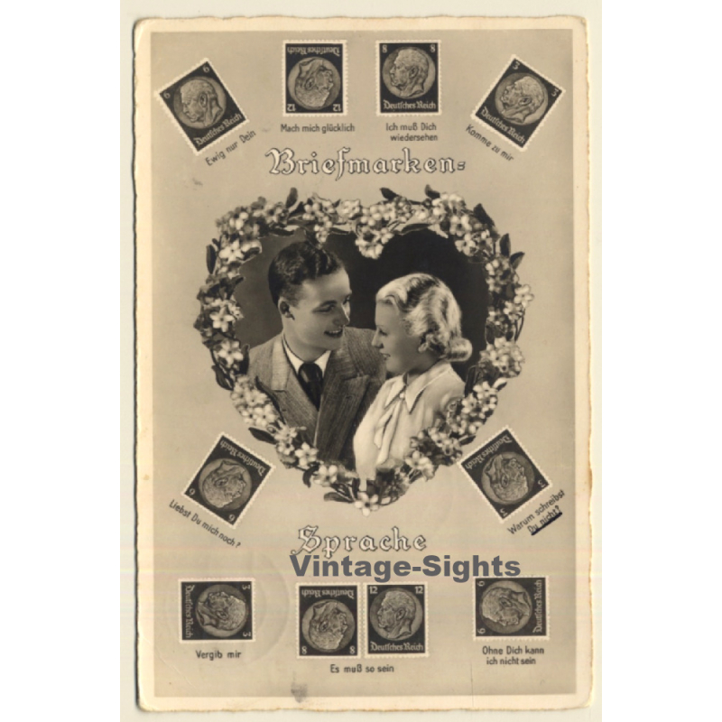 Briefmarken Sprache / Stamp Language *3 (Vintage PC 1938) Briefmarken Sprache / Stamp Language *3 (Vintage PC 1938)