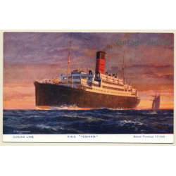 Cunard Line: R.M.S. Tuscania / Steamer (Vintage PC 1910s/1920s)