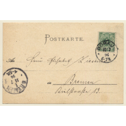 Gruss Von Der See / Seasick People On Steamer (Vintage PC Litho 1894)