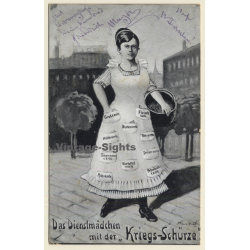 Dienstmädchen Mit Der Kriegsschürze / Brotkarte (Vintage PC 1916)