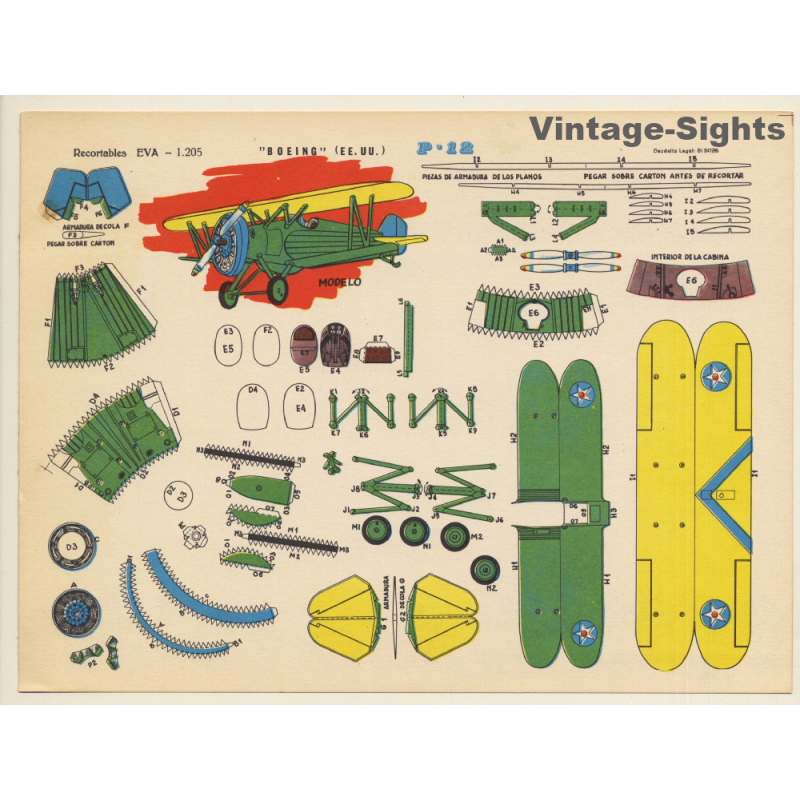 Recortables EVA: Boeing (E.E.UU.) P-12 (Vintage Cut Out Airplane 1965) Recortables EVA: Boeing (E.E.UU.) P-12 (Vintage Cut Out Airplane 1965)