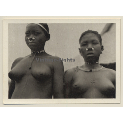 Africa: 2 Female Topless Tribe Members / Piercings - Septum (Vintage Photo Print)