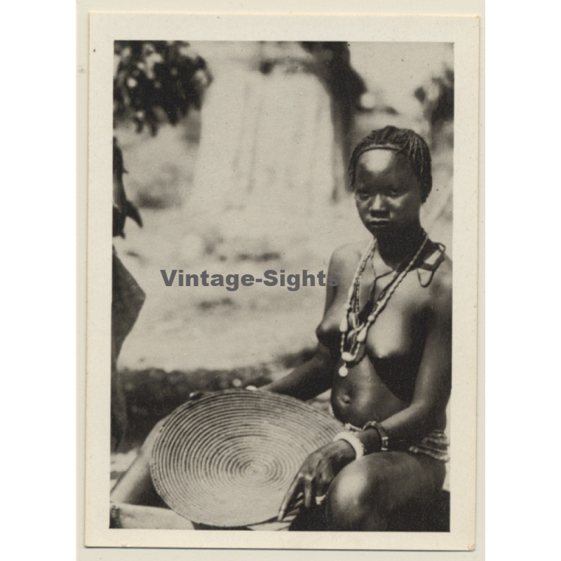 Africa: Nude Native Female With Tribal Jewelry (Vintage Photo Print)