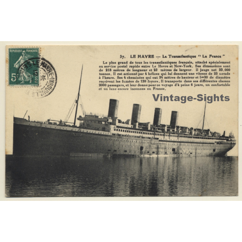Le Havre: La Transatlantique La France (Vintage PC 1912)