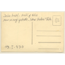 Sulky Little Girl On Tricycle / Teddy Bear (Vintage RPPC 1930)