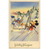 Walt Disney: Mickey Mouse & Donald Duck Skiing (Vintage PC Belgium 1950s/1960s)