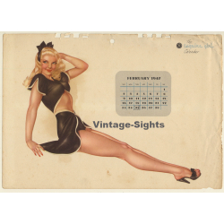 Alberto Varga: 1947 Esquire Girl Calendar: February / Pin Up (Vintage Calendar Page)