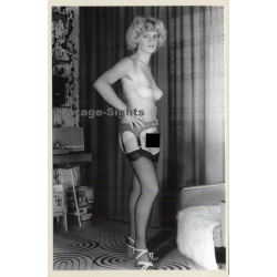 Natural Blonde Nude On Psychedelic Carpet*6 / Nylons - Suspenders (Vintage Photo GDR ~1970s/1980s)