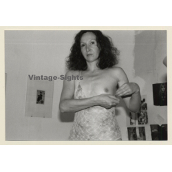 Natural Darkhaired Semi Nude Flashing Breast / Negligee (Vintage Photo GDR ~1980s)
