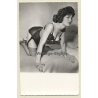 Lascivious Brunette Semi Nude Kneeling *1 / Lingerie - Pin-Up (Vintage RPPC ~1950s)