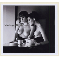 Artistic Erotic Study: 2 Topless Females Drink Coffee (Digital Photo Print)
