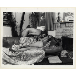 Erotic Study By T.Liori: 2 Nude Girlfriends On Leather Couch *2 / Lesbian INT (Vintage Photo KORENJAK 1970s/1980s)