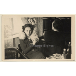 Stunning Darkhaired Female With Teddy Bear *1 (Vintage RPPC 1938)