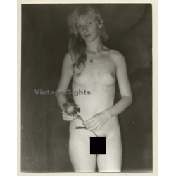 Slim Longhaired Blonde Nude With Flower (Vintage Photo GDR ~1980s)