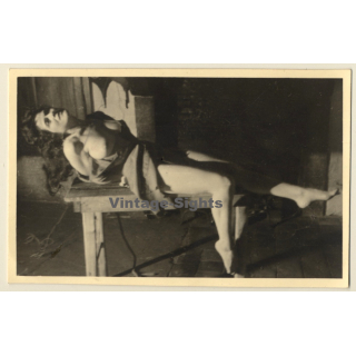 Busty Topless Maid Hands Tied Behind Back / Bondage - BDSM (Vintage Photo France ~1940s/1950s)
