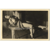 Busty Topless Maid Hands Tied Behind Back / Bondage - BDSM (Vintage Photo France ~1940s/1950s)