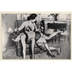 Darkhaired Mistress Spanking Maids' Butt / BDSM (2nd Gen. Photo B/W ~1960s)
