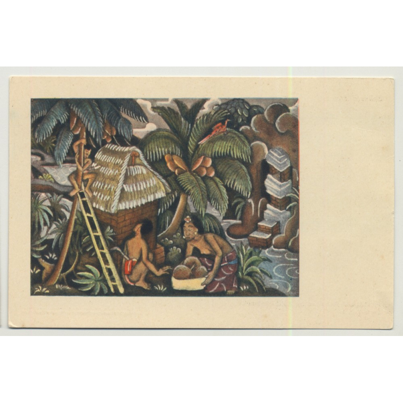 Balinese Drawing / Indonesia (Vintage Postcard: Kolff Serie C.C. 1)