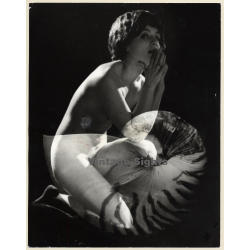 Erotic Study By Serge De Sazo: Shorthaired Nude & Snail / Double Exposure (Vintage Photo 1960s)