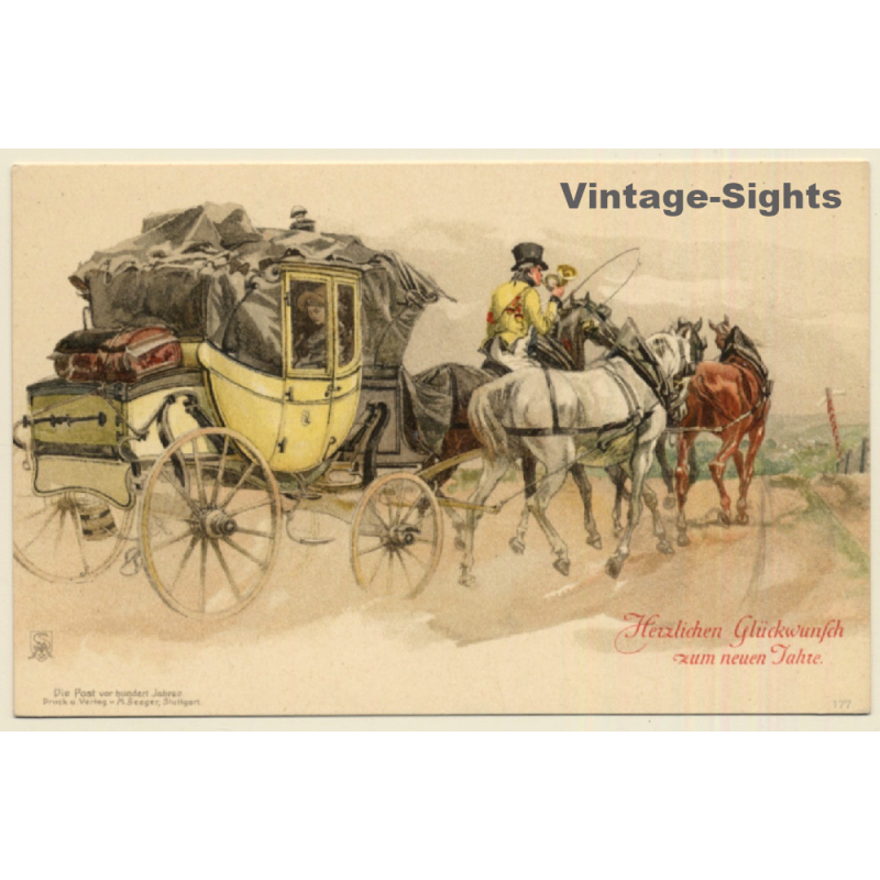 Postkutsche - Kutscher - Posthorn / Post Vor 100 Jahren (Vintage Artist PC ~1910s) Postkutsche - Kutscher - Posthorn / Post Vor 100 Jahren (Vintage Artist PC ~1910s)