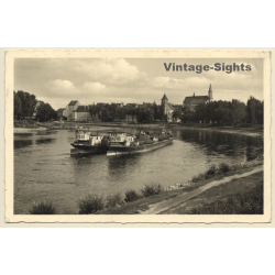 Straubing / Germany: 2 Barges On Donau (Vintage RPPC 1953)