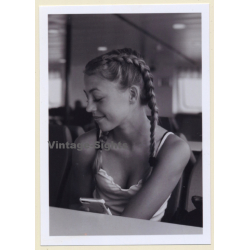 Erotic Study: Pretty Blonde With Pigtails In Tank Top (B/W Photo ~2000s)