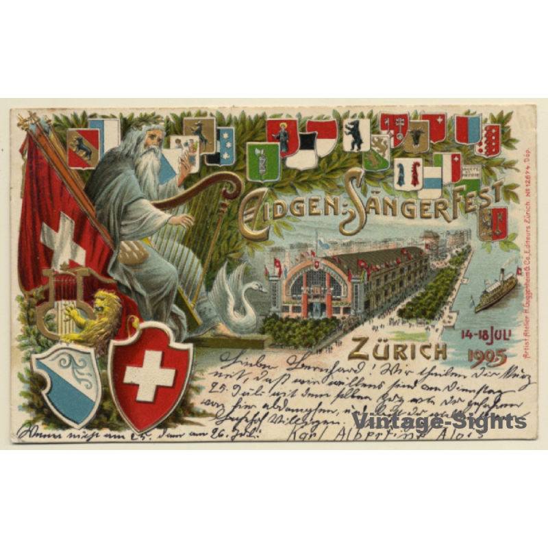 Zürich: Eidgenössisches Sängerfest 1905 / Harp (Vintage Litho PC)