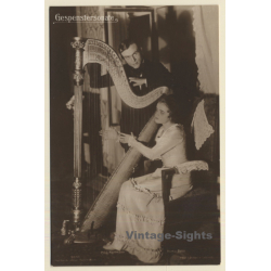 Paul Hartmann & Roma Bahn: Gespenstersonate / Harp (Vintage RPPC ~1920s)