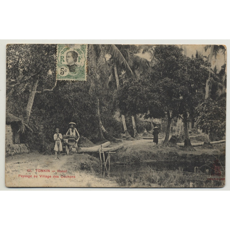 Tonkin - Hanoi / Vietnam: Paysage Au Village Des Chochons (Vintage Postcard) Tonkin - Hanoi / Vietnam: Paysage Au Village Des Chochons (Vintage Postcard)
